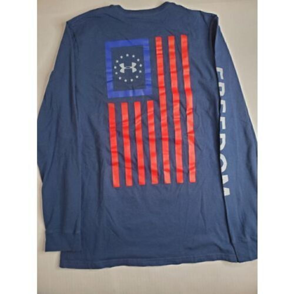 Under Armour Freedom Flag T-Shirt Men's Size M Blue Long Sleeve Crew Neck Tee